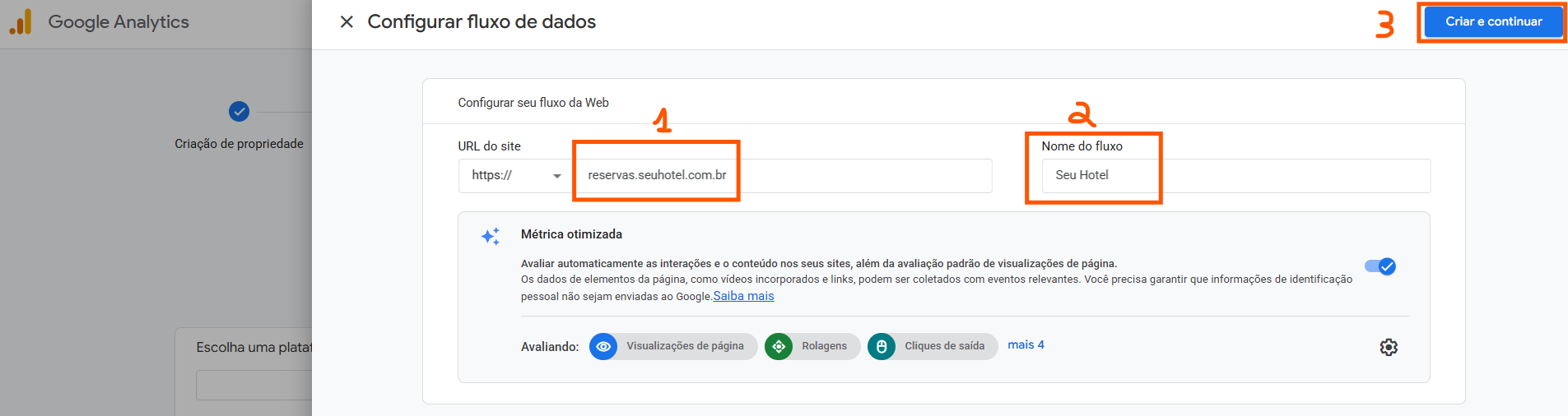 Configurando fluxo de dados na plataforma Web, no GA4