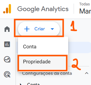 Botão para criar Propriedade no GA4