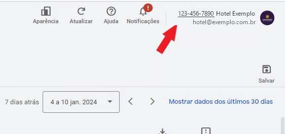 Cabeçalho do Google Ads com o ID da conta no canto superior direito