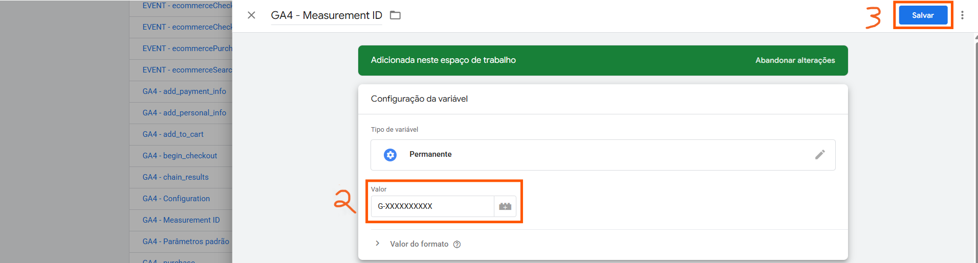 Variável GA4 - Measurement ID no contêiner GTM
