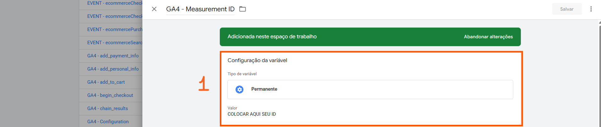 Variável GA4 - Measurement ID no contêiner GTM
