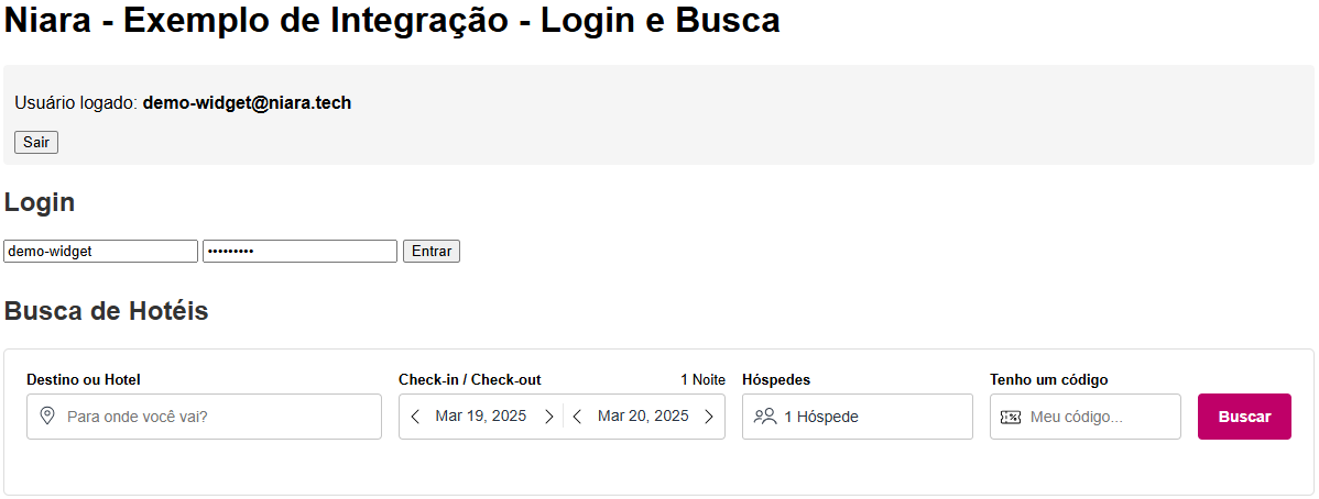 Exemplo - Integrando o Widget de Login com o Widget de Busca